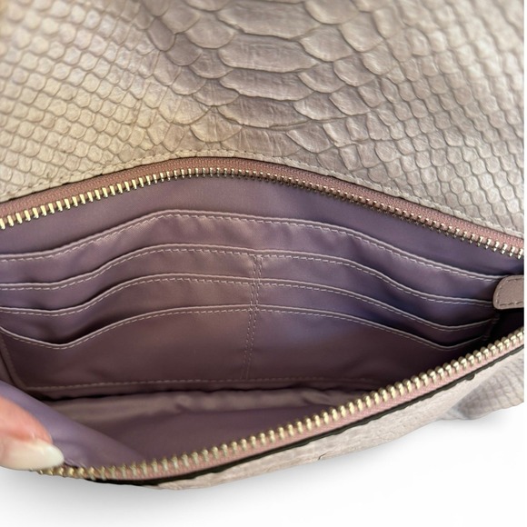 Coach Blush Python Embossed Leather Fold Over Clutch 11x6